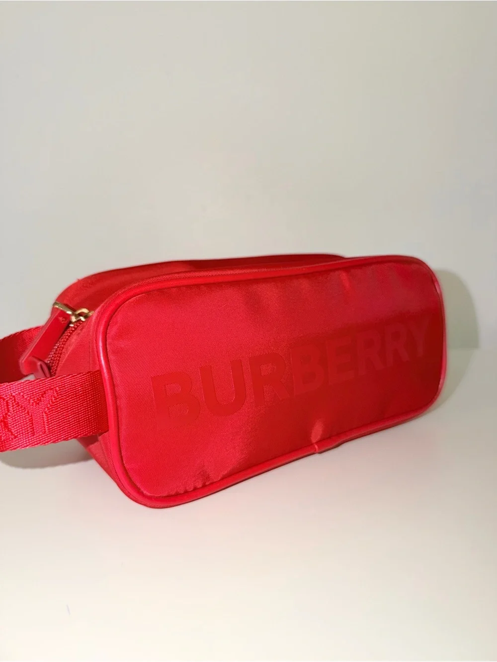 Burberry Red Nylon Make-Up Toiletry Pouch